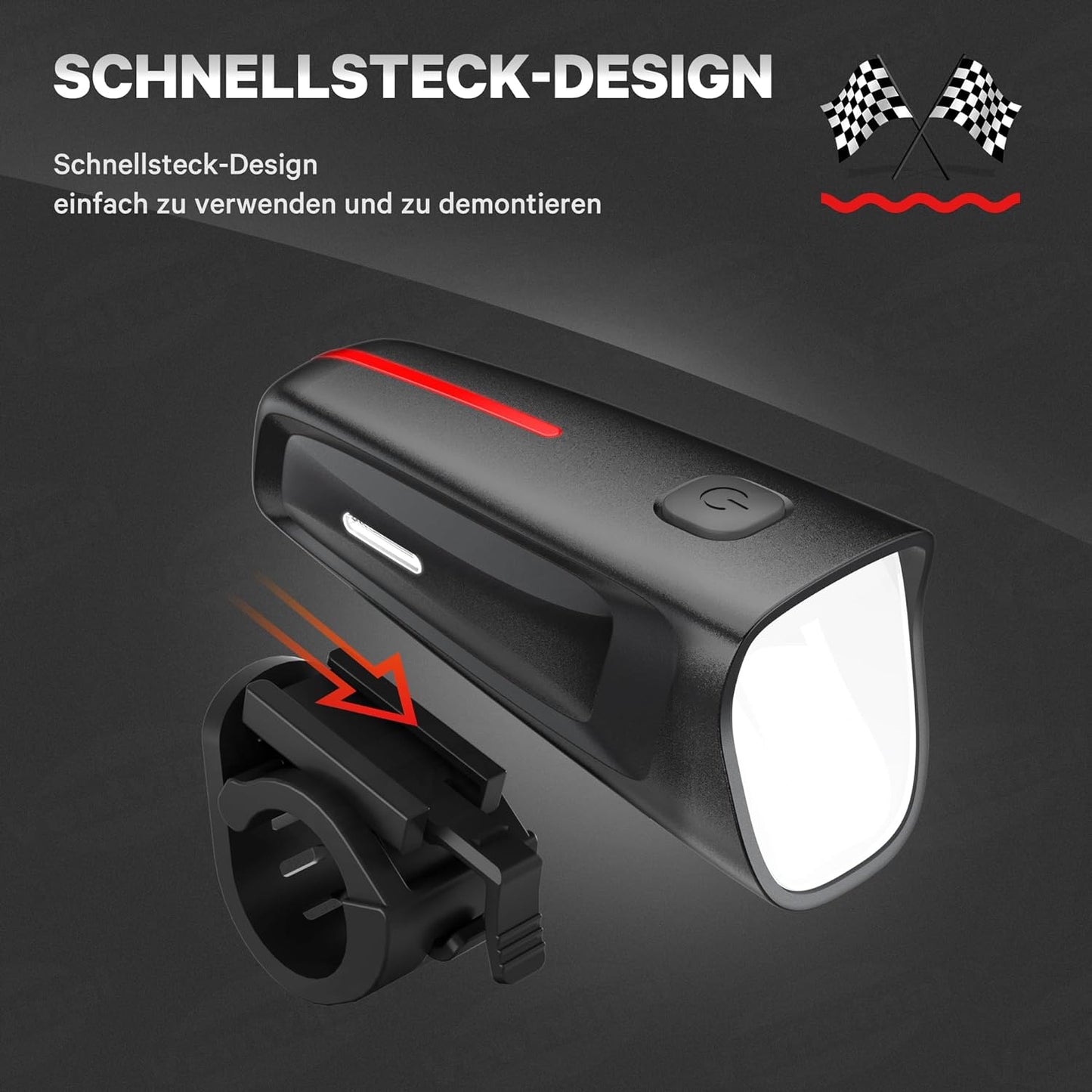 LED Fahrradlicht Vorne 100 LUX, Fahrradbeleuchtung stvzo zugelassen, Fahrradlampe USB Aufladbar mit Batterie Aufforderung schwach und 3 Leuchtmodi, IPX5 Blendfreies Design, Schwarz
