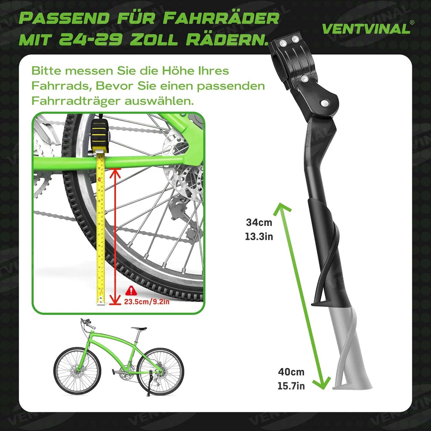 Fahrradständer 26-29 Zoll Universal,Höhenverstellbar rutschfest Stabil Seitenständer,Maximale Belastung 35 kg, Mountainbikes Citybikes Rennrad, Hinterbauständer Kickstand