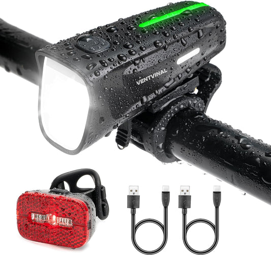 Ventvinal Fahrrad Lichter Led Set,LED Fahrradlicht Vorne 100 LUX und Rücklicht Fahrrad(mit integriertem Reflektor),Stvzo Zugelassen,Batterie Aufforderung Schwach,USB Aufladbar,Wasserdicht