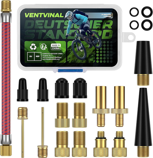 Fahrradventil Adapter Set,Alle Fahrradventil Adapter,Französisches Ventil Adapter und Autoventil Adapter,Mit Formatbox,Luftpumpe,Kugelnadel und Kompressorventiladapter