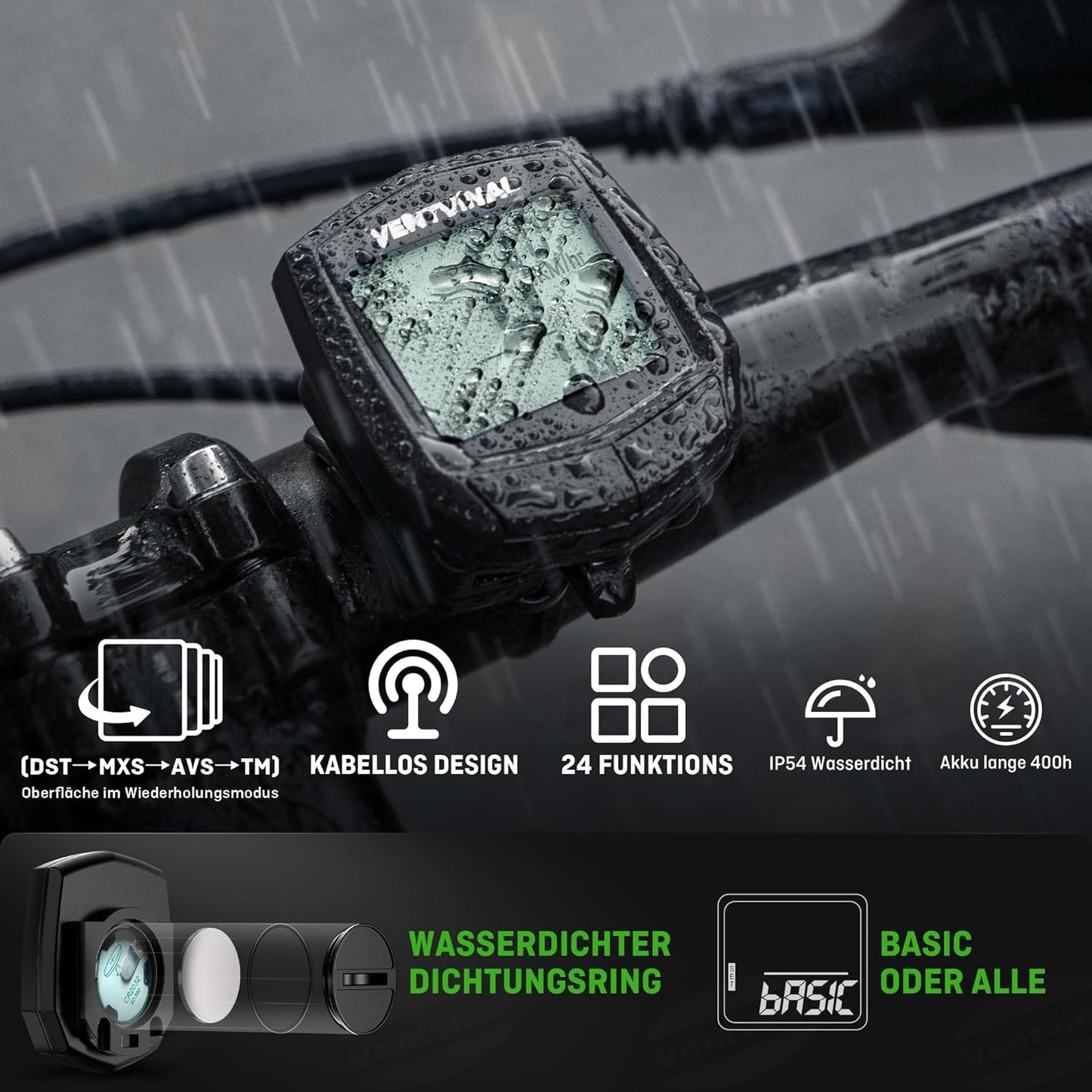 Fahrradcomputer Kabellos,Multifunktional Fur Wasserdicht Fahrradtacho Kabellos,Cycle Mode,Hintergrundbeleuchtung,Automatische Speicherung,Fahrrad Tacho Kinder,Hochauflösender Bildschirm