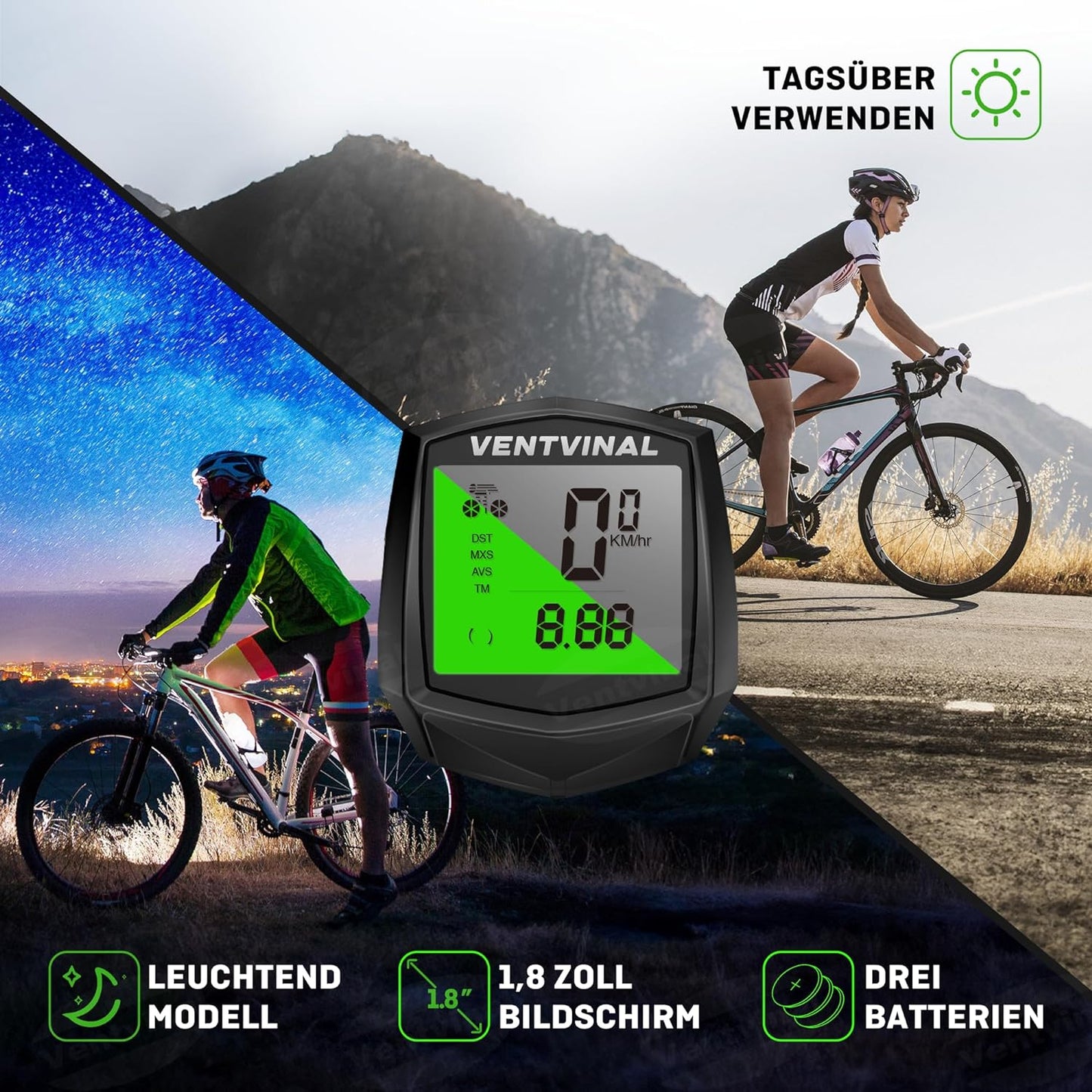 Fahrradcomputer Kabellos,Multifunktional Fur Wasserdicht Fahrradtacho Kabellos,Cycle Mode,Hintergrundbeleuchtung,Automatische Speicherung,Fahrrad Tacho Kinder,Hochauflösender Bildschirm