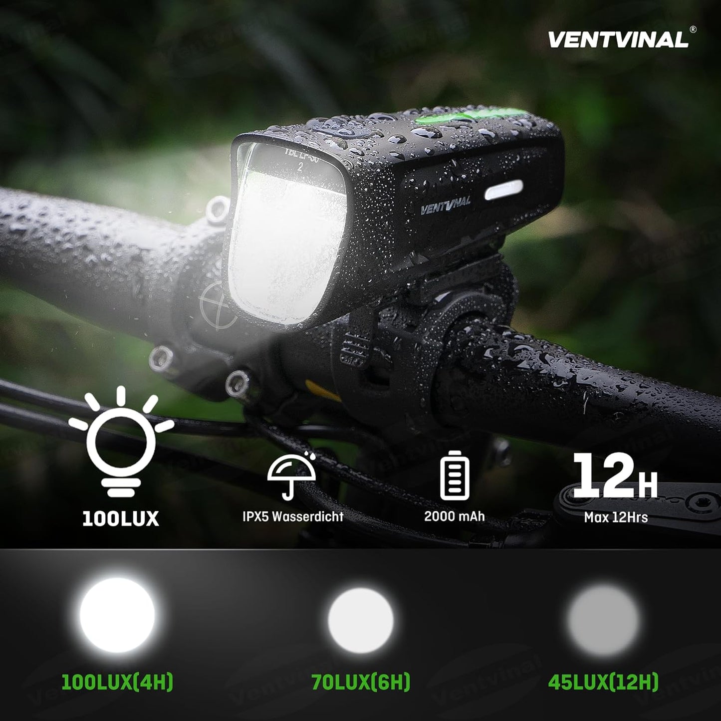 Ventvinal Fahrrad Lichter Led Set,LED Fahrradlicht Vorne 100 LUX und Rücklicht Fahrrad(mit integriertem Reflektor),Stvzo Zugelassen,Batterie Aufforderung Schwach,USB Aufladbar,Wasserdicht
